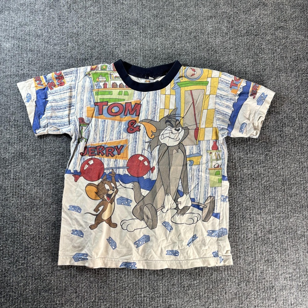Tom & Jerry Shirt Kids 5 Multicolor All Over Graphic‎ Cartoon Crew Neck Tee